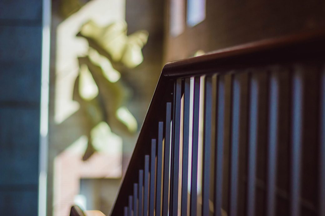 Stair banister with blurred background