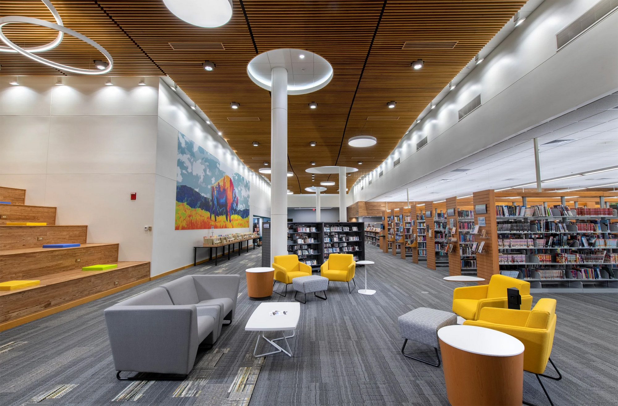 Wells County Public Library Interior Lounge and Stacks