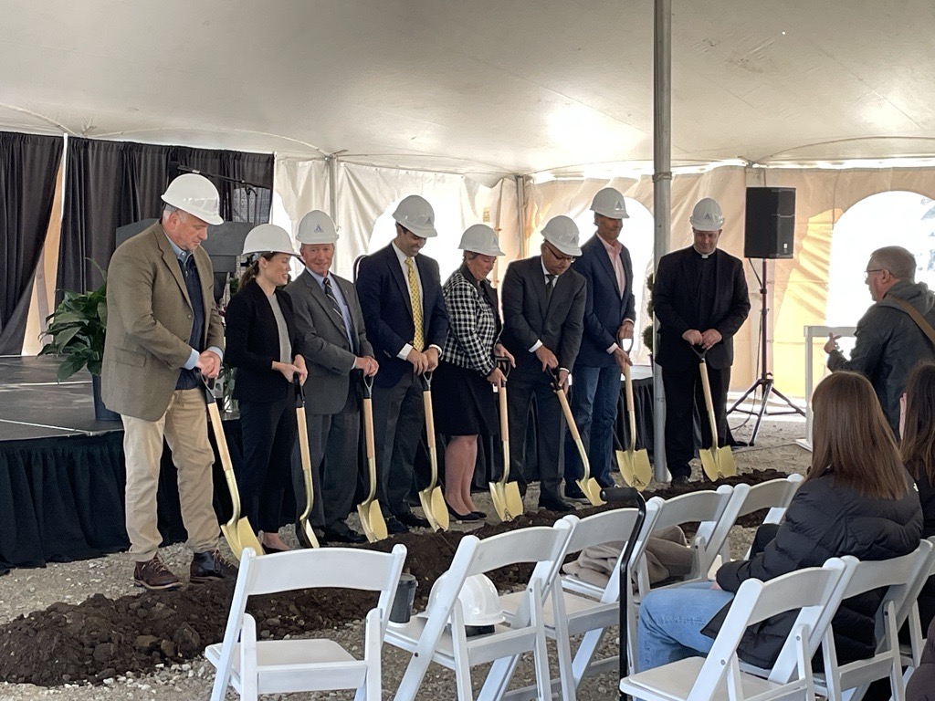 Representatives from Ascension St. Vincent, Purdue, and West Lafayette break ground.