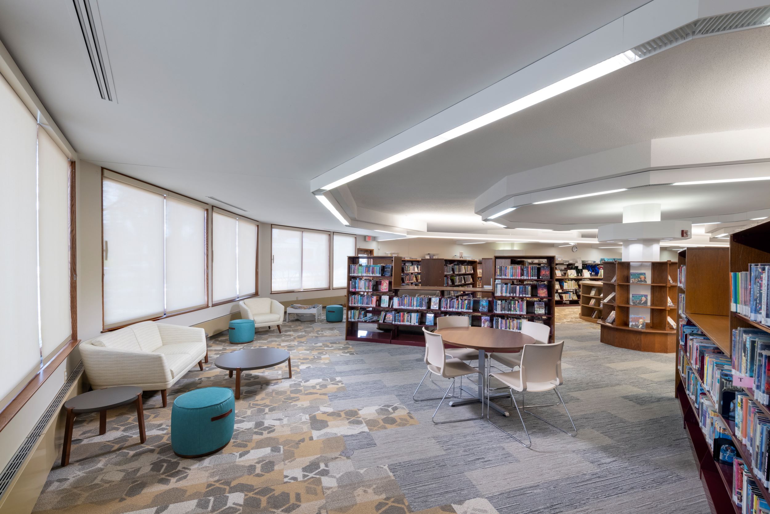 Carnegie Library of Steuben lounge area with tables and chairs