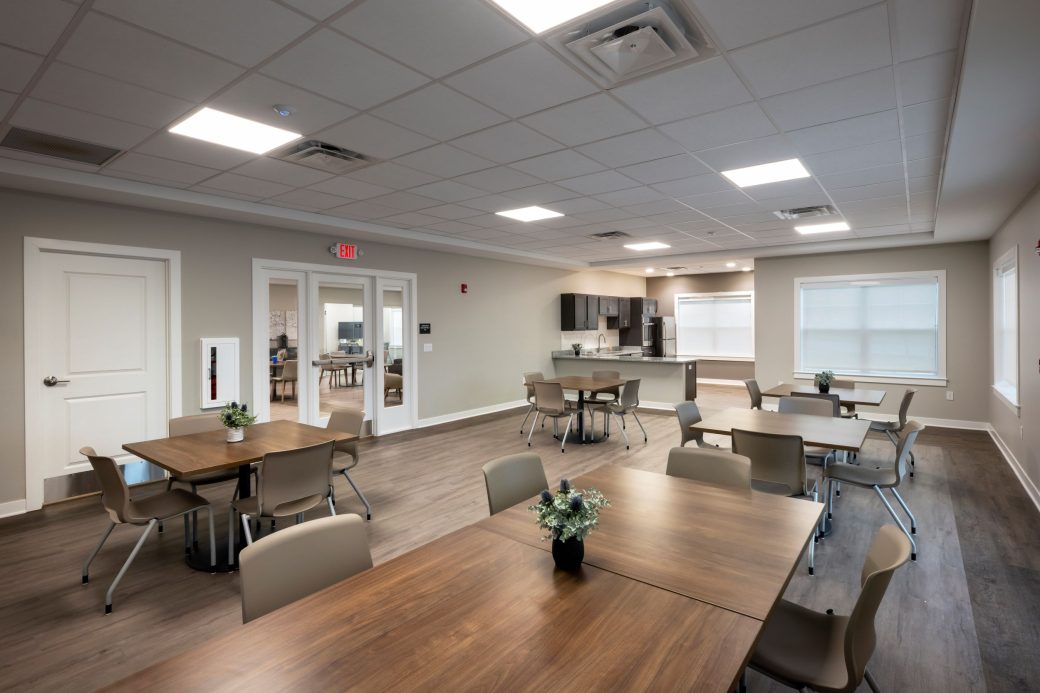 event room with kitchen