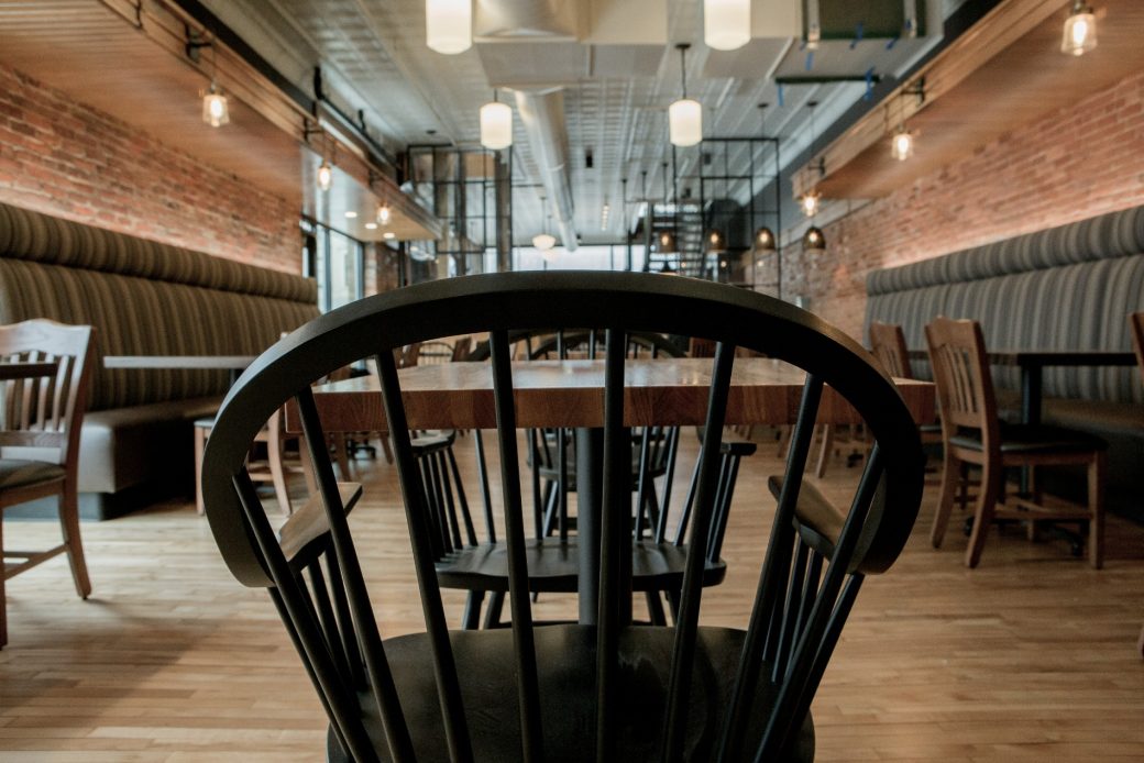 Auburn City Steakhouse Dining Room with close up of table and chair