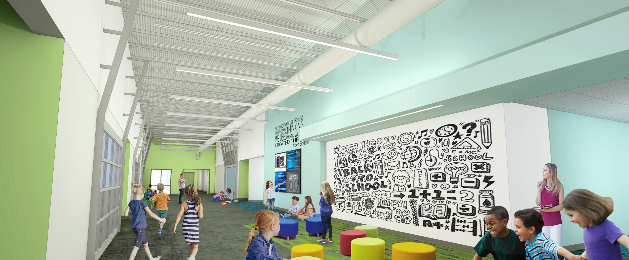 Lafayette Meadows Elementary interior commons rendering