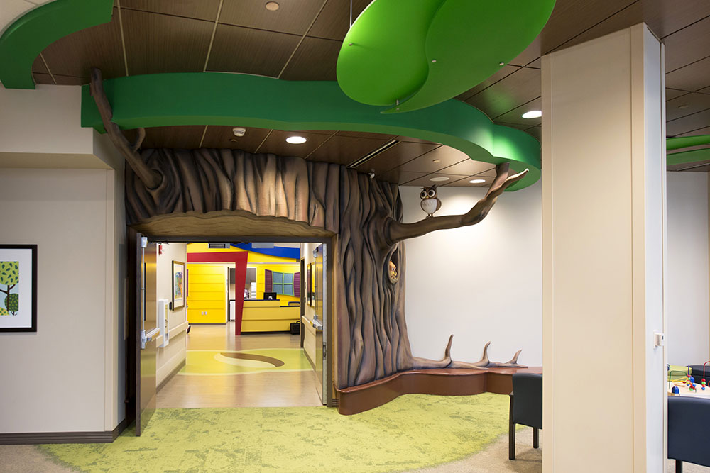 Lutheran Pediatric Emergency Department entryway with tree display
