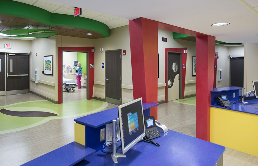 Lutheran Pediatric Emergency Department nurse station and patient room
