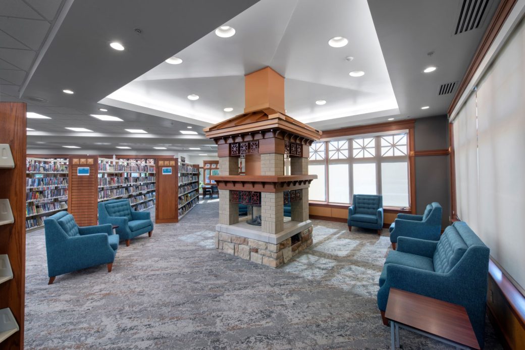 New Carlisle-Olive Township Public Library with Interior Fireplace