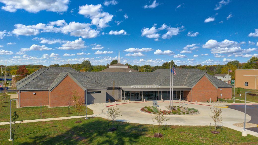 North Webster Community Public Library drone exterior shot