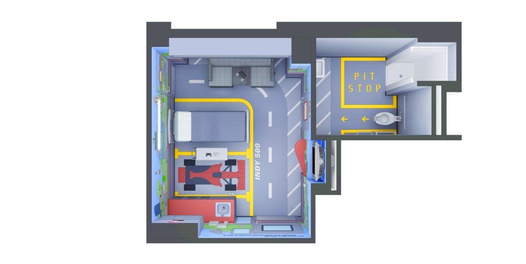 Peyton Manning Children's Hospital Indy 500 Theme Room overhead conceptual rendering 2