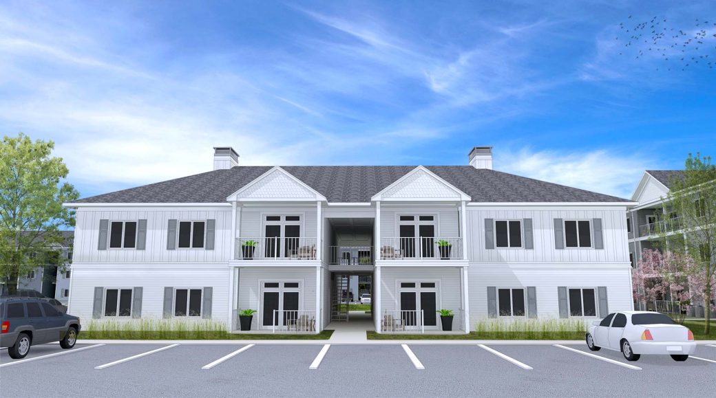 Parks Edge white apartment front view rendering