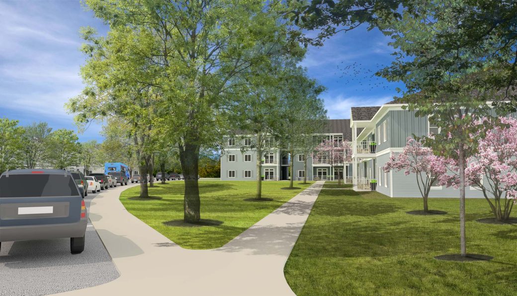 Parks Edge sidewalks and apartments rendering