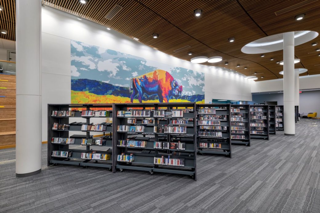 Wells County Public Library Mural and Book Stacks