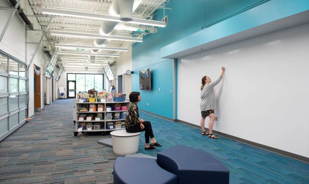 Lafayette Meadows Elementary interior with whiteboard