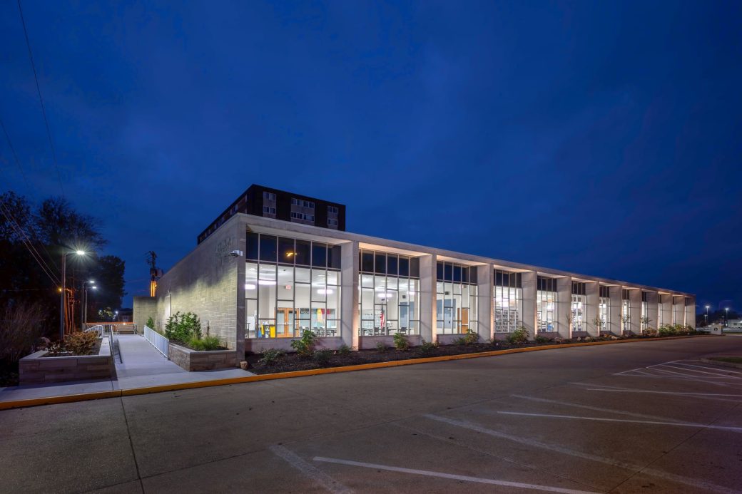 library facade at night