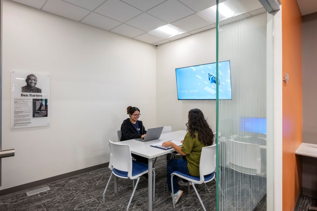 two people in meeting room
