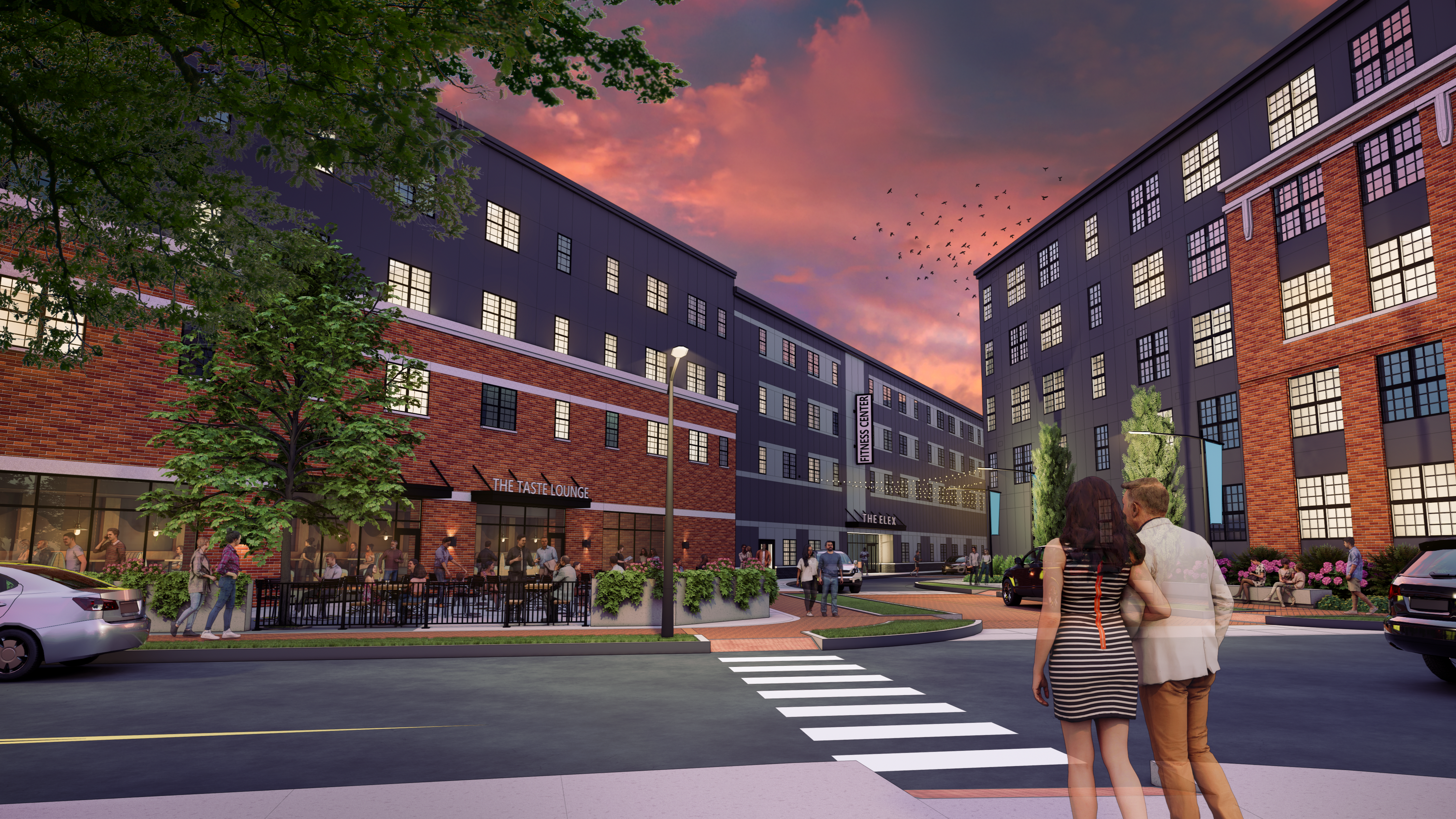 rendering of streetscape with apartments