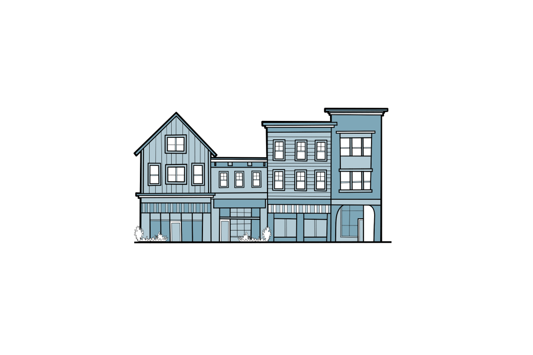 a diagram showing housing and store fronts to demonstrate a live-work setting