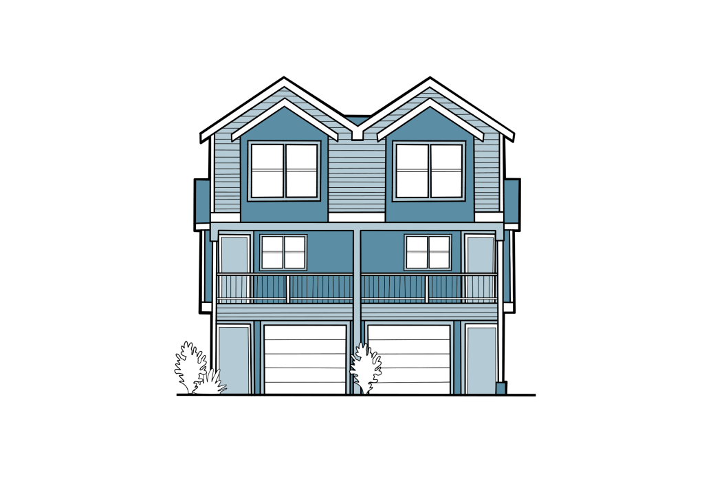 diagram of a set of townhouses with garages below