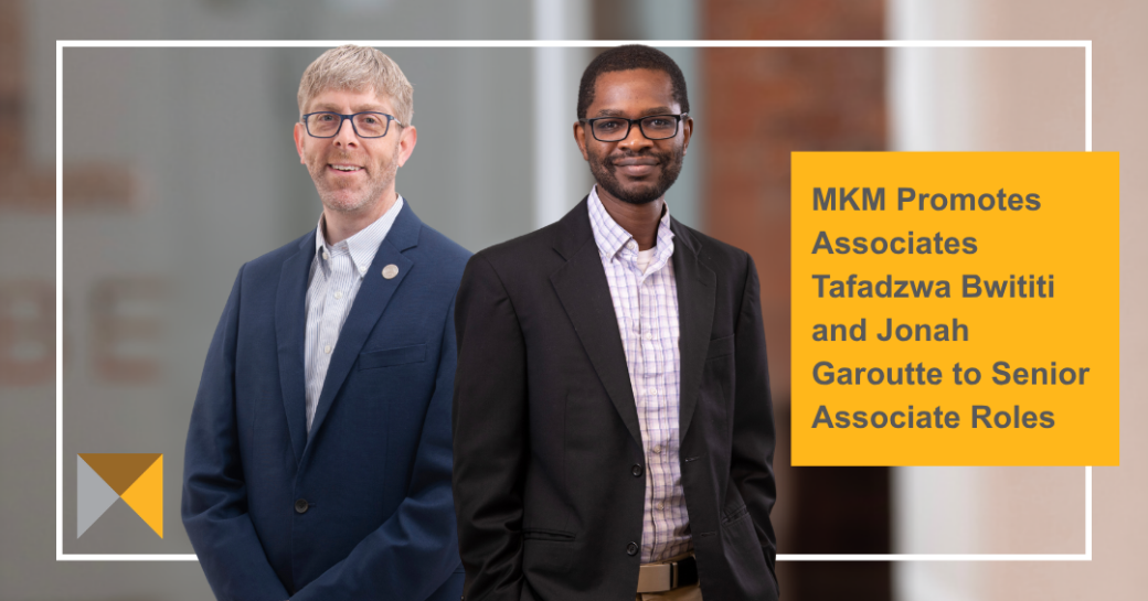 Headshots of Senior Associates Jonah Garoutte and Tafadzwa Bwititi. Both promoted from Associates to Senior Associates.